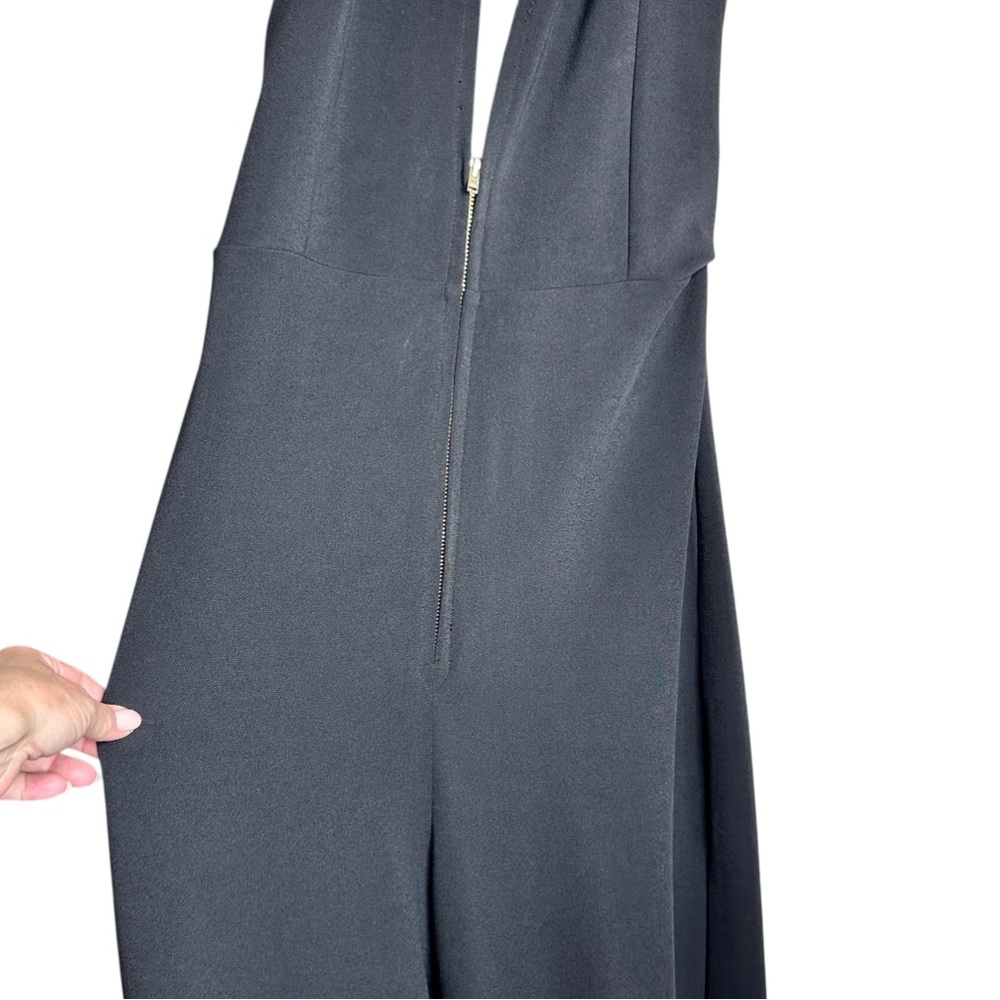 Zara Zip Front Wide Leg Halter Jumpsuit Black Stretchy Medium Low Cut - Picture 9 of 16